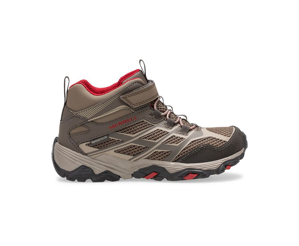 Buty Trekkingowe Merrell Dziecięce Brązowe - Moab Fst Mid A/C Waterproof - 208134-PFS